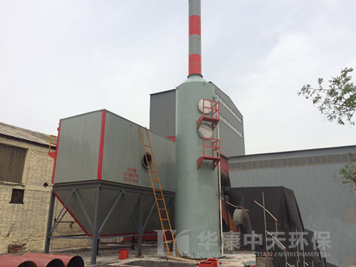 華康環(huán)保為天津生產的10噸鍋爐除塵器安裝現場